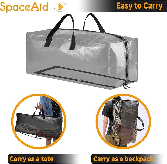 SpaceAid Heavy Duty Moving Bags, Extra Large Storage Totes W/Backpack Straps Strong Handles & Zippers, Alternative to Moving Boxes, Packing & Moving Supplies, Clear (8 Pack)