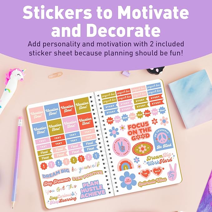 Sweetzer & Orange Academic Planner 2025-2026 – Student Planner for August 2025 to July 2026 – Weekly & Monthly Layout – Sturdy Cover & Stickers – Multicolor Stripes Design – 5.5” x 8.5”