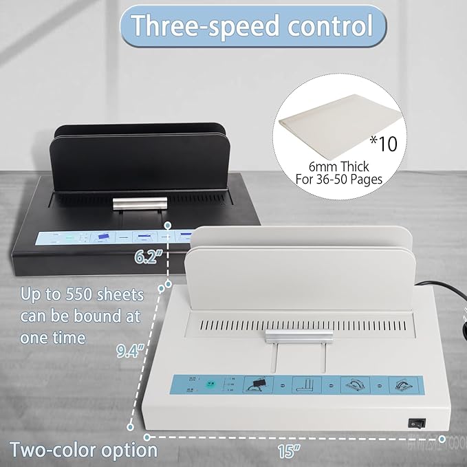 Thermal Binding Machine 500 Sheets Capacity Book Binding Material 110V Binding Machine A3(Short Edge)/A4/A5 Document Heat Binder with 10Pcs Covers (Black)