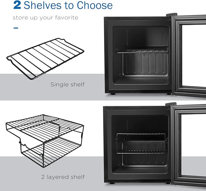 1.1 Cu Ft Mini Freezer Display Freezer with LED Light 2 Removable Shelves 7 Temperature Settings -8°F to 14°F Perfect for Liquor and Ice Cream