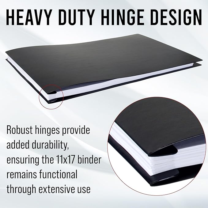 Premium 11x17 Pressboard Binder with High-Density Polyethylene - 3" Capacity, Crush Finish Exterior, Made in USA, Black - Pack of 6