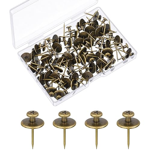 Push Pins Picture Hangers Double Headed Thumb Tacks Wall Hooks for Wall Hangings Picture Hangers Nails Small Photo Hanging Hook Pins for Home Office Photo Decor(Bronze,80 Pieces)