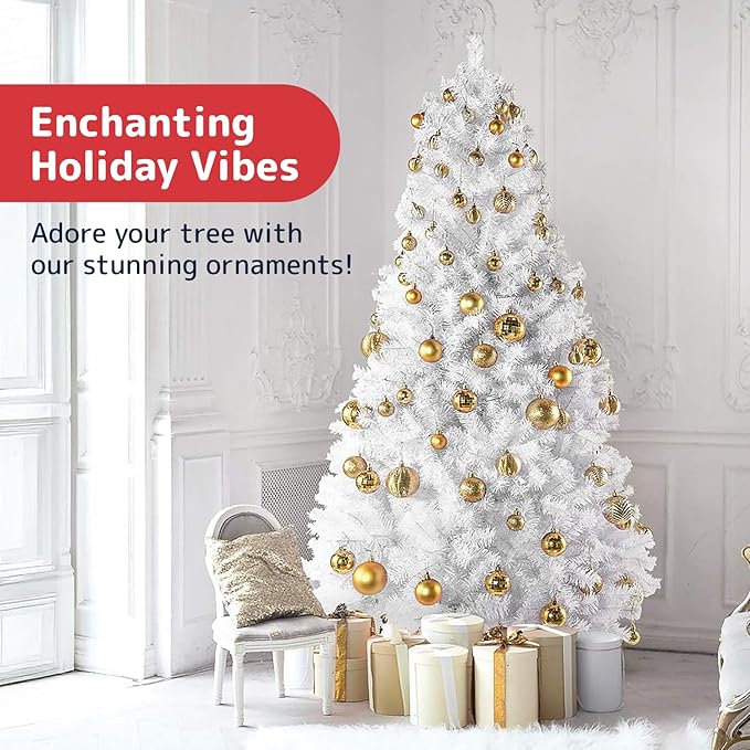 Prextex 36pc Shatterproof Christmas Ornaments Set - Gold Christmas Tree Decorations in 3 Sizes and 6 Styles - Hanging Balls with Loops in Matte, Shiny, and Glitter Finishes for Indoor-Outdoor Display