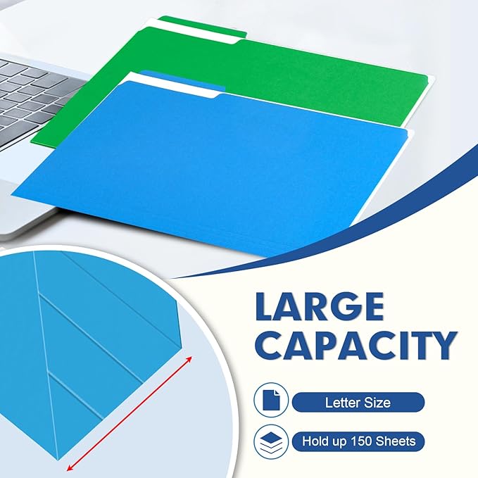 File Folder, PANDRI 270 Pack Colored File Folder, 1/3 Cut Tabs, Letter Size, Assorted 6 Colors Filing Folder for Office School Business