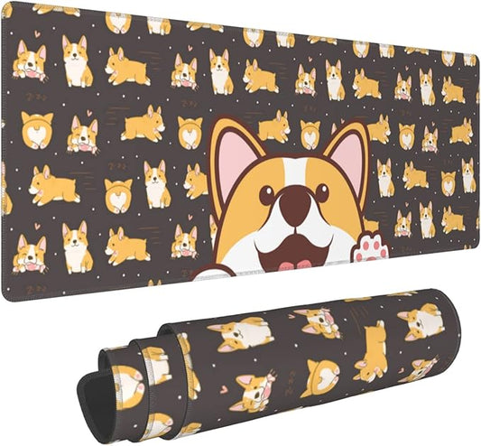 Cute Anime Corgi Dog Gaming Mouse Pad,Animals Dog Puppy Pets Mousepad Rubber Gaming Mat for School Office Home and Game,31.5" x 12"