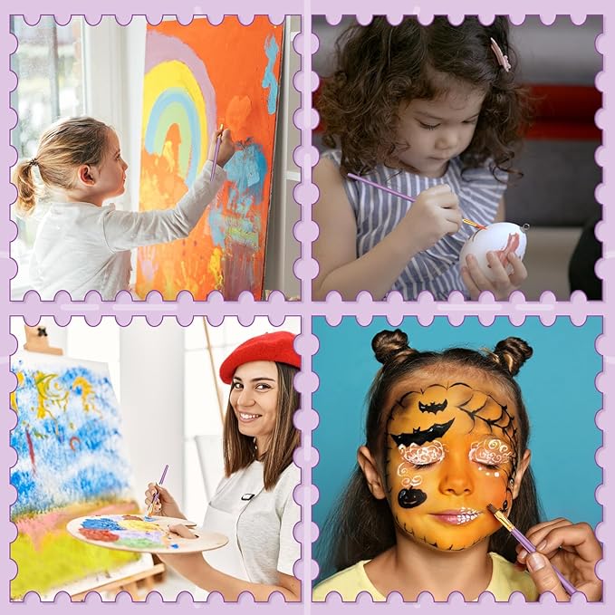 ESRICH Paint Brush Set,6 Packs 60 Pcs Nylon Hair Paint Brushes for Acrylic Painting,Artist Paintbrushes for Acrylic,Oil,Watercolor Painting,Face Nail Art,Paint Brushes for Kids,Purple