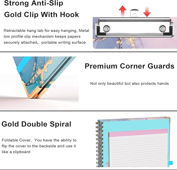 Lateefah Clipboard with Storage, File Folders with Pockets, Nursing Clipboard with Label Stickers and Notepad, Spiral Clip Board with Pen Loop for School, Office Supplies