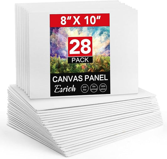 ESRICH Canvas Boards for Painting 8x10in,28 Pack Bulk Canvases for Painting - Cotton Canvas Panels for Oil, Acrylic & Watercolor Painting.