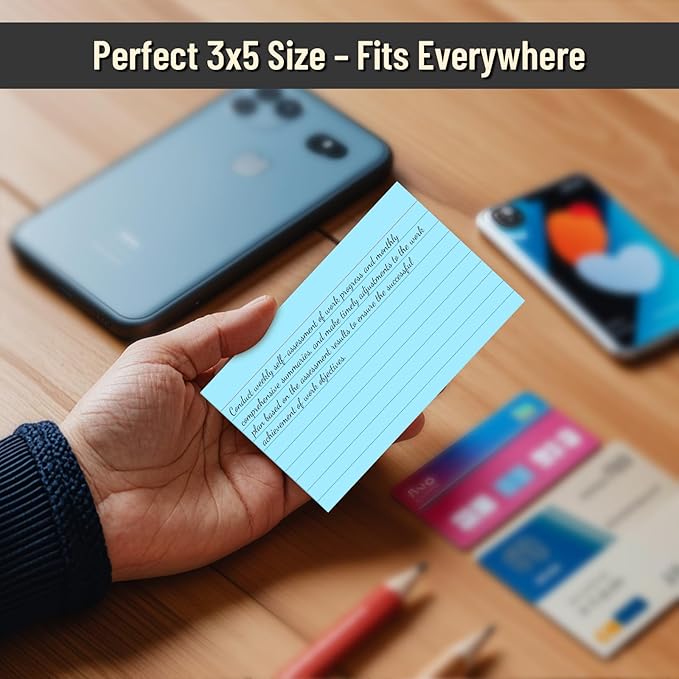 300 Count Index Cards 3 x 5 Inch Ruled Blue Index Cards, Flash Cards College Ruled for School, College, Office and Home Organization, Durable Study To Do List Note Cards with Ruled Lines