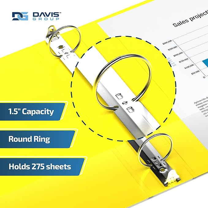 Premium Economy 6-Pack 3-Ring Binders for School or Office, Round-Ring Binders, 1.5 Inch, Yellow