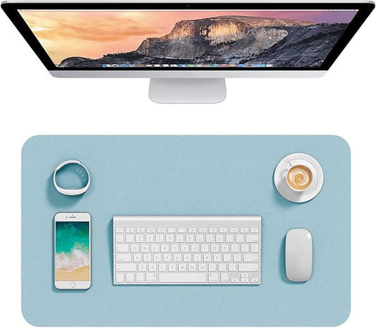 Hsurbtra Desk Pad, 23.6" x 13.8" PU Leather Desk Mat, M Extended Mouse Pad, Waterproof Desktop Blotter Protector, Non-Slip Ultra Thin Small Laptop Keyboard Writing Mat for Office Home, Lake Blue