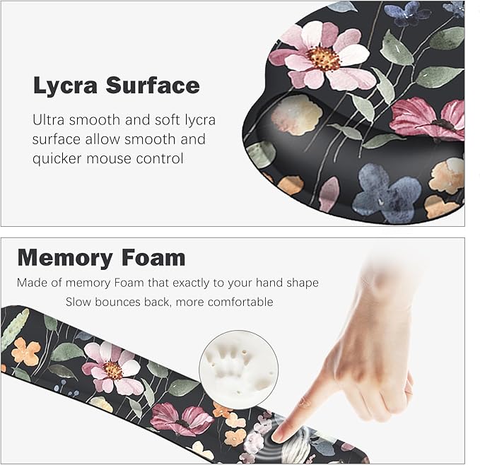 ARTSO Desk Mat, Large Gaming Mouse Pad Wrist Support Set, Ergonomic Keyboard Wrist Rest Desk Pad with Coaster Combo, Extended Mousepad with Non-Slip for Home Office, Flowers Plants