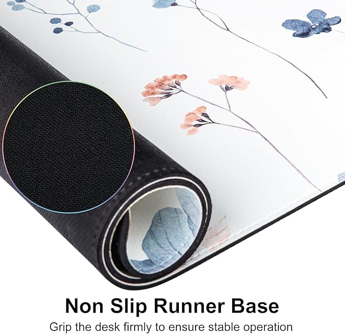 QIYI Large Mouse Pad for Desk, Watercolor Floral Computer Desk Mat for Keyboard and Mouse, Non-Slip Rubber Waterproof Leather Desk Pad, Flowers Gaming Mousepad Office Desk Accessories, 31.5" x15.7"