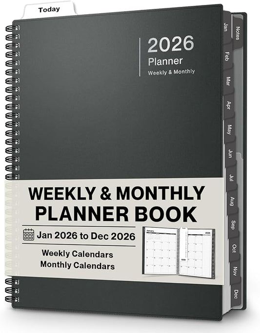 Dunwell Planner Book 2026, 8.5x11 Weekly Monthly Planner, Jan to Dec 2026, Large Calendar Book with Laminated Tabs, Bookmark, Free Stickers, Daily Calendar Planner Organizer