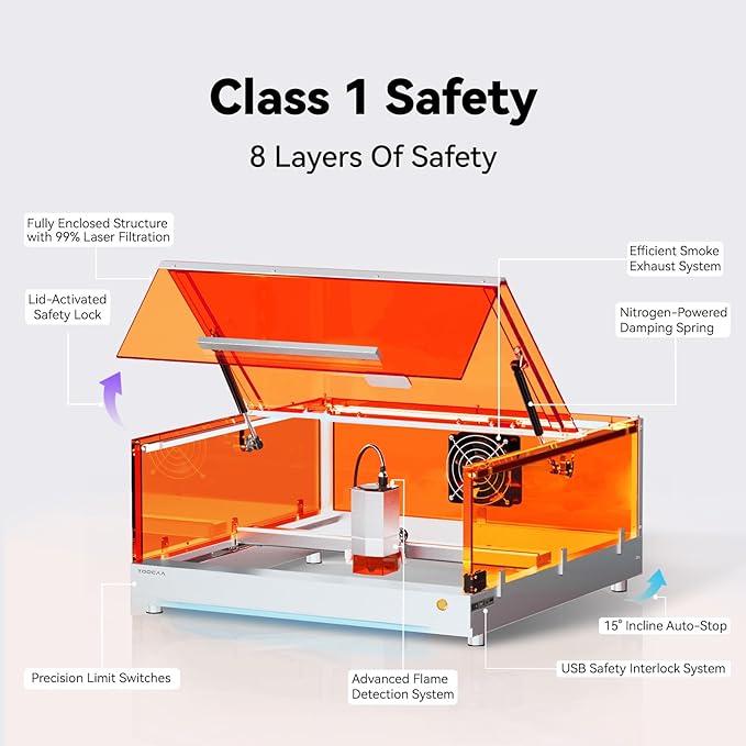 TOOCAA 40W Lazer Engraving Machines with 5 in 1 Rotary Roller Set, Fume Extractor, Smart HD Camera, Air Assist, Honeycomb Panel, Laser Cutter and Engraver Machine for Tumblers Wood Metal Acrylic