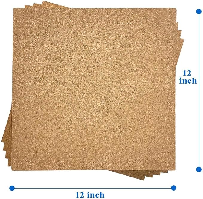 Corksidol Cork Tiles 12"x12" - 1/2" Thick -Bulletin Board-Cork Board- Ultra Strong Self Adhesive Backing for Floor/Wall/DIY-5 Pack