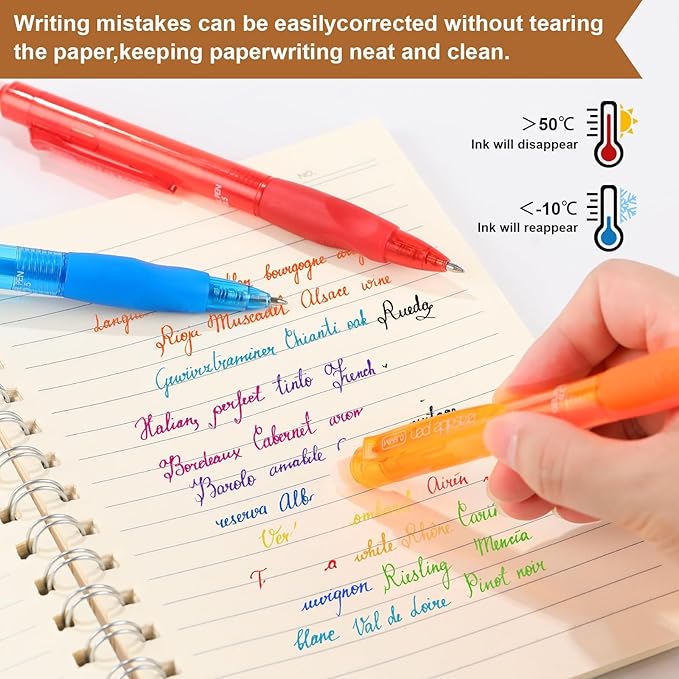 USUAL Retractable Erasable Pens 12 Colored Erasable Gel Pen 0.5mm Erasable Gel Pens Black Make Mistakes Disappear Smooth Writing Pen Office Back-to-School Supplies (12 Colors)