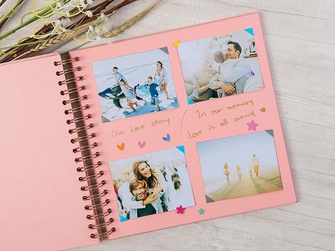 potricher 10 x 10 Inch DIY Scrapbook Photo Album 80 Pages Thick Kraft Blank Pink Paper Memory Book for Wedding and Anniversary Family (Pink, 10 Inch)