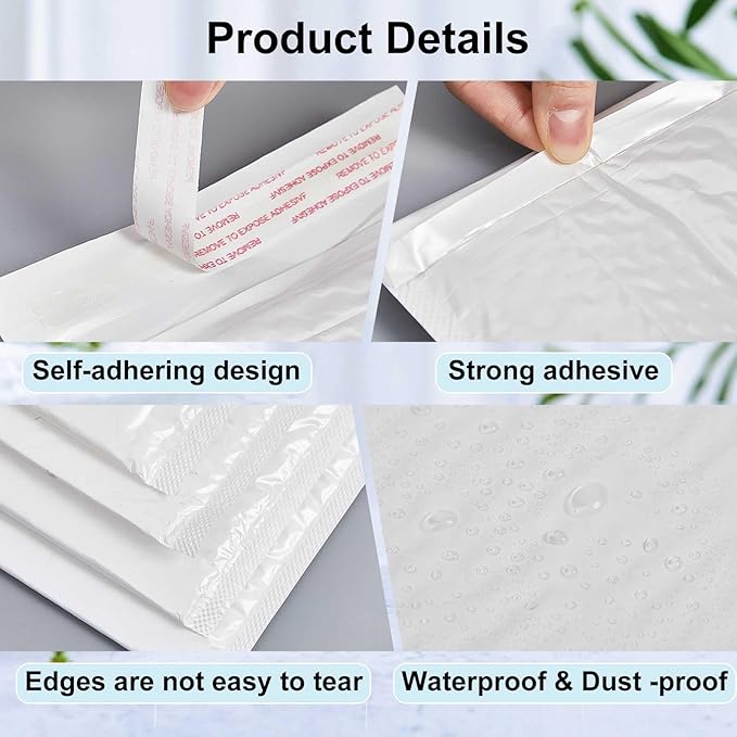 Henoyso 30 Pcs Extra Large Bubble Mailers 12 x 16 Inches Resealable Padded Envelopes Waterproof Shipping Bags Poly Padded Mailers Bulk for Mailing Packaging Small Business(White)