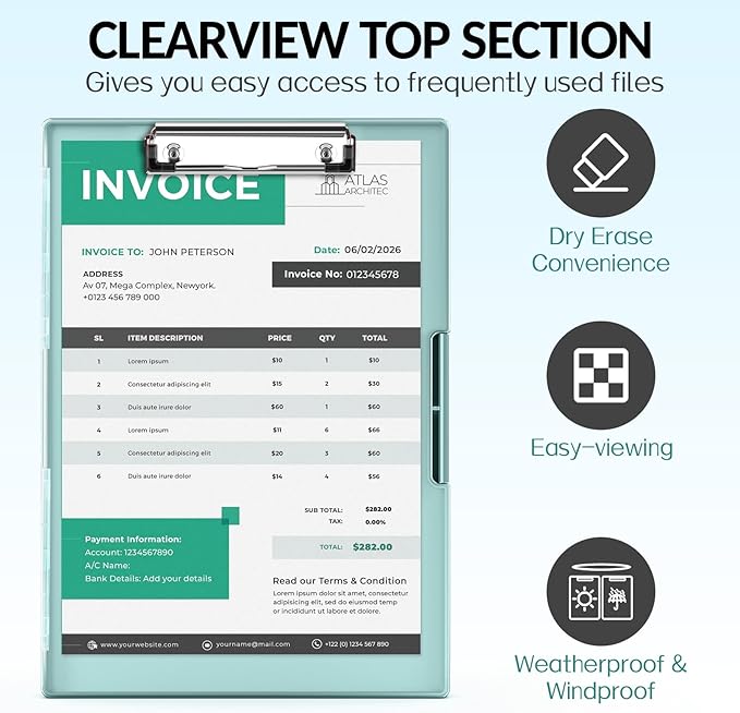 Sooez Clipboard with Storage, Heavy Duty Cleaview Clip Boards 8.5x11 with Dual Storage, Dry Erase Plastic Nursing Clipboard, High Capacity Clipboards Folder for Teacher Nurse, School & Office Supplies
