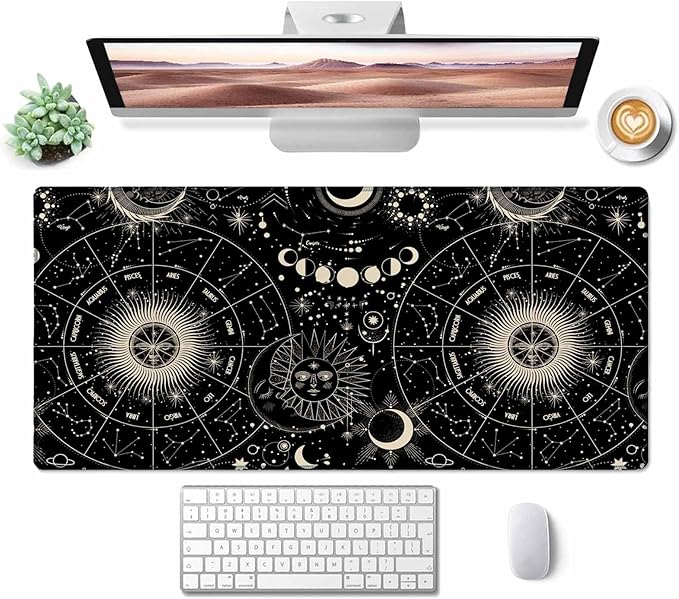 Moon Phases Desk Mat Mouse Pad Large Desk Pad Desk Mats On Top of Desks Laptop Computer Keyboard Mouse Mat Full Desk Gaming Mousepad XXL 31.5X15.7 inch Deskpad Deskmat Cute Desk Accessories