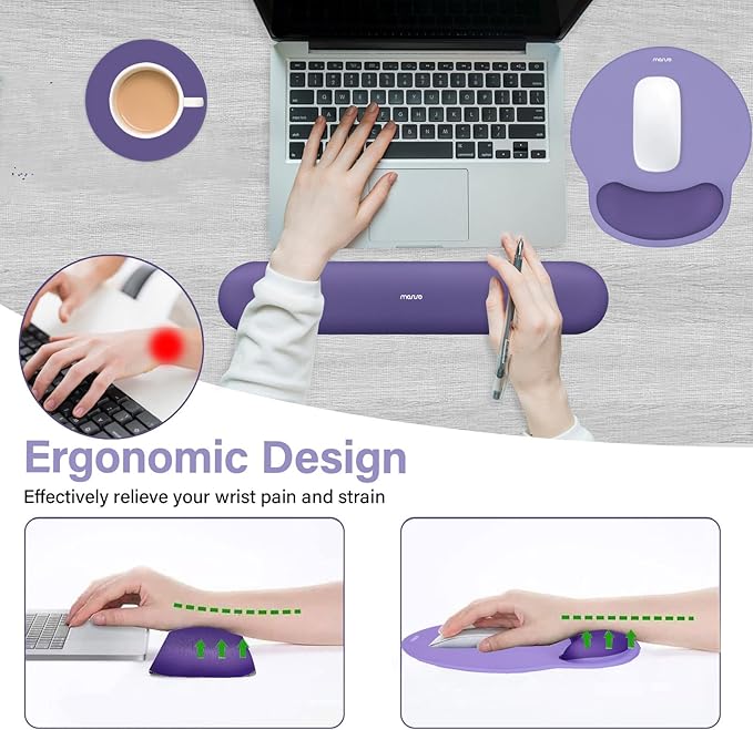 MOSISO Wrist Rest Support for Mouse Pad&Keyboard Set, Circle Curved Ergonomic Mousepad&Coaster Non-Slip Base Home/Office Pain Relief&Easy Typing Pad with Soft Cloth&Silicone Lining, Imperial Purple