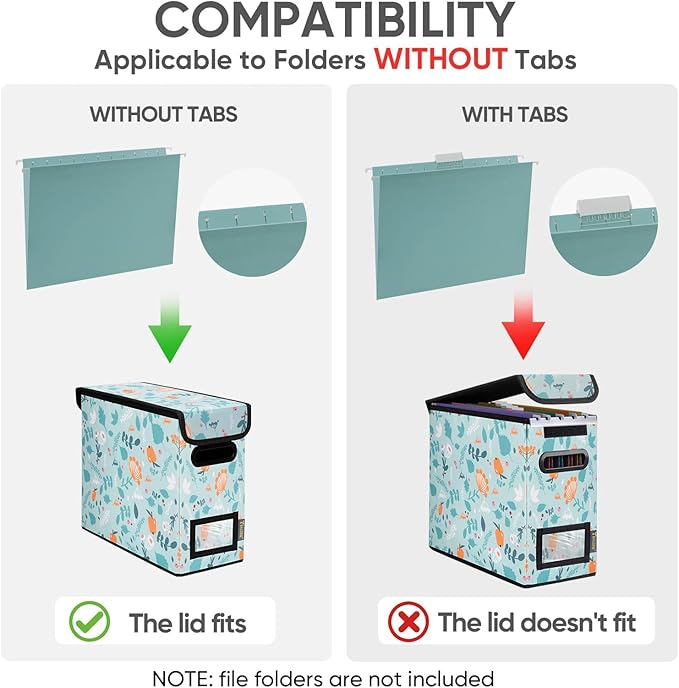 BALEINE File Organizer Box with Lid, Collapsible File Folder Organizer with Plastic Slide, Hanging File Folder Box for Office Document Storage (2 Pack, Spring Stroll, S)