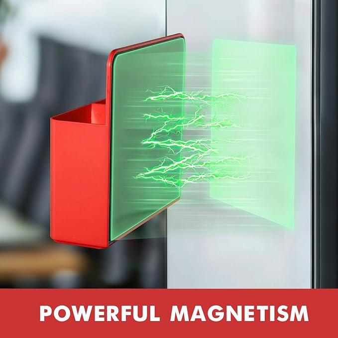 BEYGORM 2 Pack Plastic Magnetic Pen Holder for Refrigerator, Dry Erase Marker Holder for Whiteboard，Magnet School Locker Organizer Accessories, Pencil Cup, Pen Caddy, Classroom Organization(Red)