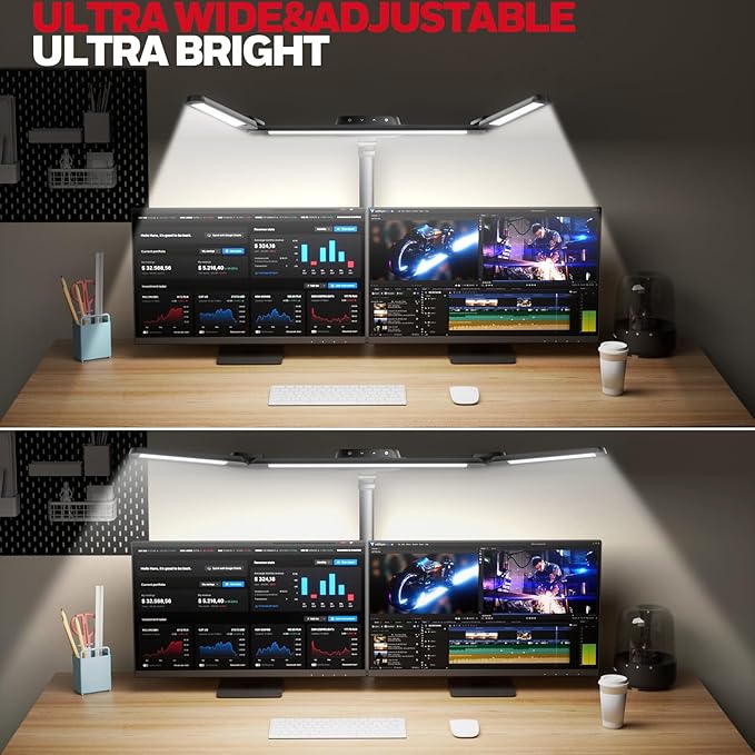 Honeywell LED Desk Lamp with Clamp, HJ3 Sunturalux Architect Desk Lamp for Home Office, Eye-Caring Computer Desk Light 22W 4 Color Modes Clip on Light Stepless Dimming Task Lamp for Working