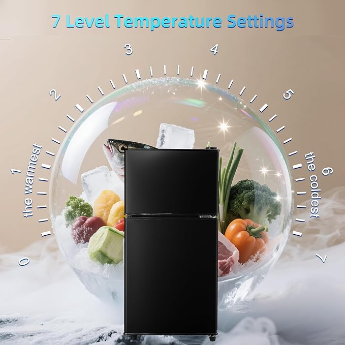 3.3 Cu. Ft. Mini Fridge with Freezer, Compact Refrigerator with Adjustable 7-Level Thermostat, Dorm Fridge for Kichen, RV, Office, Apartment, Black