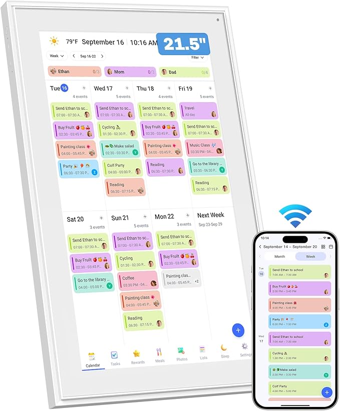 Canupdog 21.5 Inch Digital Calendar, Electronic Planner & Chore Chart with 1920x1080P IPS Touchscreen, Task Rewards System, Interactive Display for Family Schedules, Christmas Gifts for Women Mom