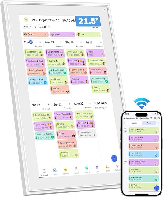 Canupdog 21.5 Inch Digital Calendar, Electronic Planner & Chore Chart with 1920x1080P IPS Touchscreen, Task Rewards System, Interactive Display for Family Schedules, Christmas Gifts for Women Mom