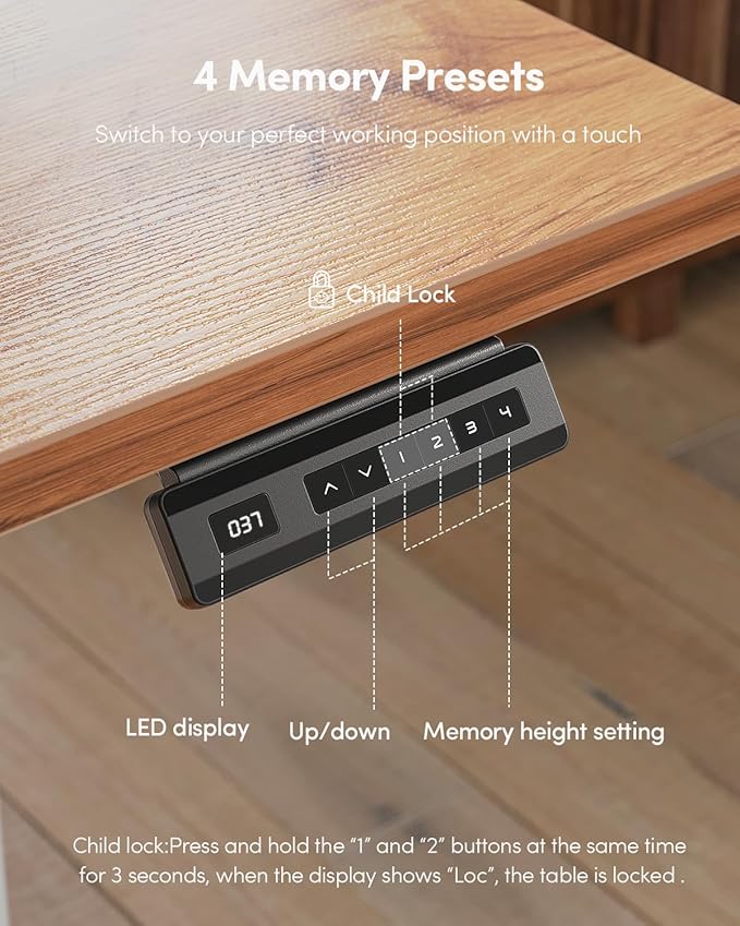 FEZIBO One-Piece Standing Desk Adjustable Height Stand up Home Office Desk, 32x24 Inch Electric Standing Computer Desk, with 4 Memory Presets, Fixable casters, Light Rustic