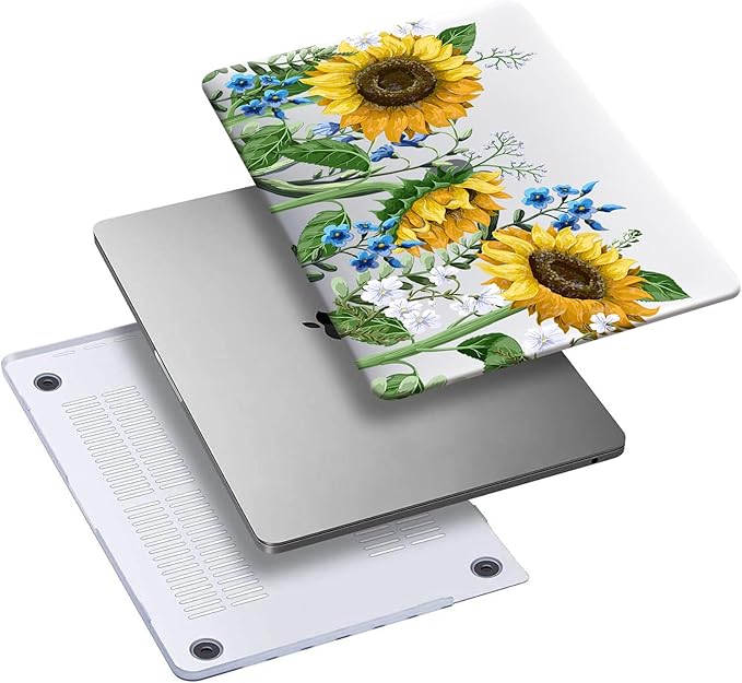 KEROM Compatible with MacBook Air 15 inch Case 2025 2024 2023 M4 M3 M2 A3241 A3114 A2941, Protective Plastic Hard Shell & Keyboard Cover for Mac Air 15 inch Case M4 M3 M2, Has Logo Cutout, Sunflower