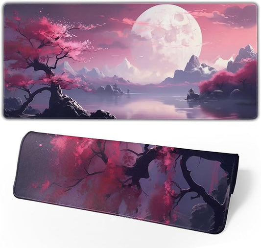 Watercolor Japanese Large Gaming Mouse Pad,Japanese Mouse Pad 31.5 x 11.8 in Mat Desk Pad,Large Desk Mat,Extended Keyboard Mousepad with Non-Slip Base and Stitched Edge for Desk Home Office
