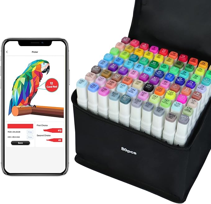 80 Colors Alcohol Markers, Art Markers for Artists with Coloring App, Dual Tip Marker for Kids Adult Painting Sketching Drawing with Travel Case Great Gift Idea