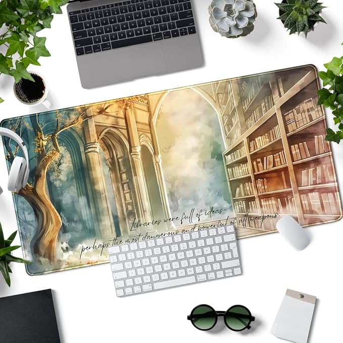 Dark Academia Mouse Pad Gaming MTG Playmat Bookish Desk Mat Adventure Extended Large Mousepad Aesthetic Art Mouse Pads XXL, Original Hand-Painted Laptop Computer Mouse Keyboard Mat