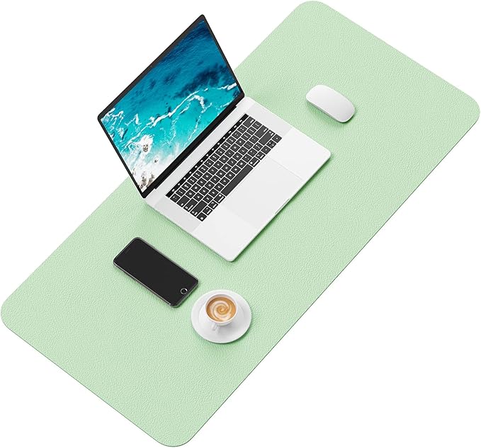 Hsurbtra Desk Pad, 30" x 14" PU Leather Desk Mat, XL Extended Mouse Pad, Waterproof Desktop Blotter Protector, Non-Slip Ultra Thin Large Laptop Keyboard Writing Mat for Office Home, Lake Green