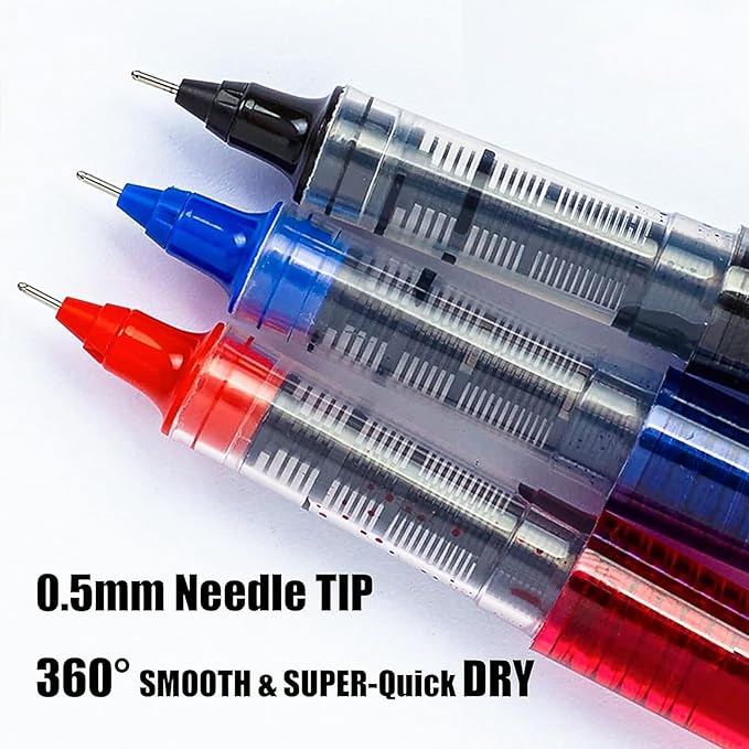 EYEYE 3 Colors Liquid Ink Rollerball Pens, 16 Packs (8 Black & 4 Blue & 4 Red) Quick Dry Gel Pen, 0.5mm Fine Needle Nib for Taking Notes Doodling, School Office Home Supplies