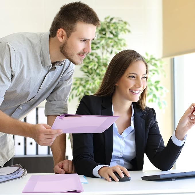 Patelai 48 Pcs Plastic Folders with 2 Pockets and 3 Prongs Home Folders with Card Slot Letter Size Heavy Duty Report Covers for Back to School(Purple,Classic)