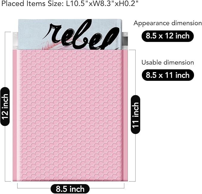 Fuxury Bubble Mailer 8.5x12 250 Pack,Light Pink#2 Poly Bubble Mailers,Self Seal Padded Envelopes,Waterproof Bubble Mailing Envelopes,Cushioning Packaging Bags for Books,Clothes, Makeup Supplies