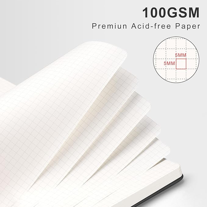 AHGXG Graph Paper Notebook - Spiral Notebook 8.5" x 11", A4 Large Hardcover Leather Journal Grid Notebook, 100 gsm Thick Graph Paper,Journals for School Writing Graphing Engineering Math, Black