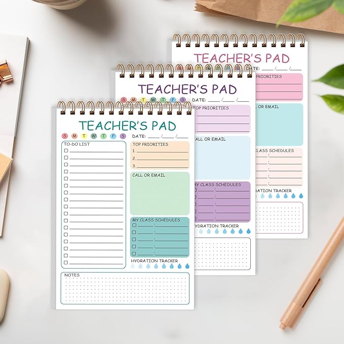 3 Pack Teacher Notepad - Teacher To Do List Notepad, Spiral Checklist Notebook Organizer for Teachers Notes Task Appointment, Teacher Appreciation Gifts, 5.8'' x 8.3''