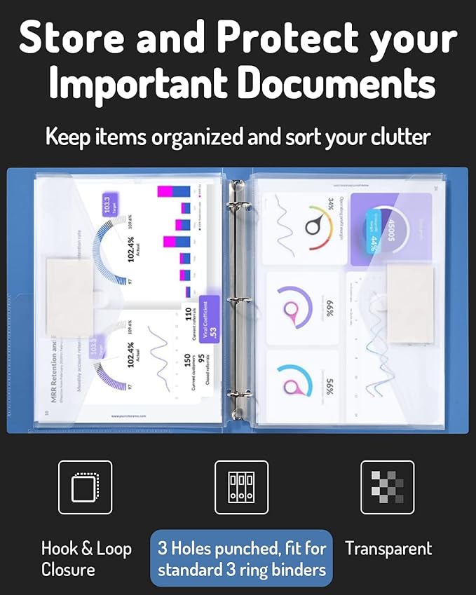 Forvencer Binder Pocket, 5 Pack Super Heavyweight Poly Binder Pocket with Tight Closure, File Folders Side Loading, 3 Ring Binder Organizer, Letter Size, Clear