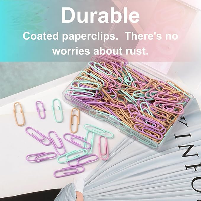 Macaron Colored Paper Clips 400 PCS Small Size Paper Clip 1.1 Inch (28mm) 2 Boxes of 200 PCS Each PaperClips Suitable for Office School Paperwork and Daily Use