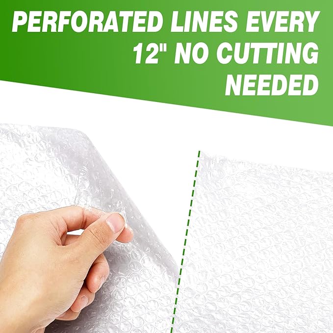 A&A Heavy-Duty Bubble Wrap Cushioning Roll – 12”x20’ Perforated Every 12”, Tear-Resistant Packing Wrap for Moving, Shipping & Storage Made in USA