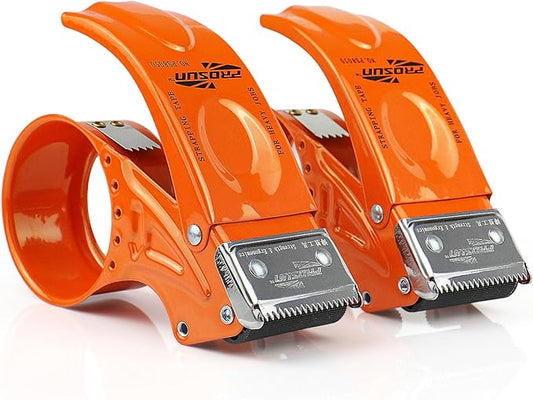 BOMEI PACK Metal Packing Tape Dispenser, 2inch Heavy Duty Handheld Heavy Tape Dispenser, 2Pcs, Orange
