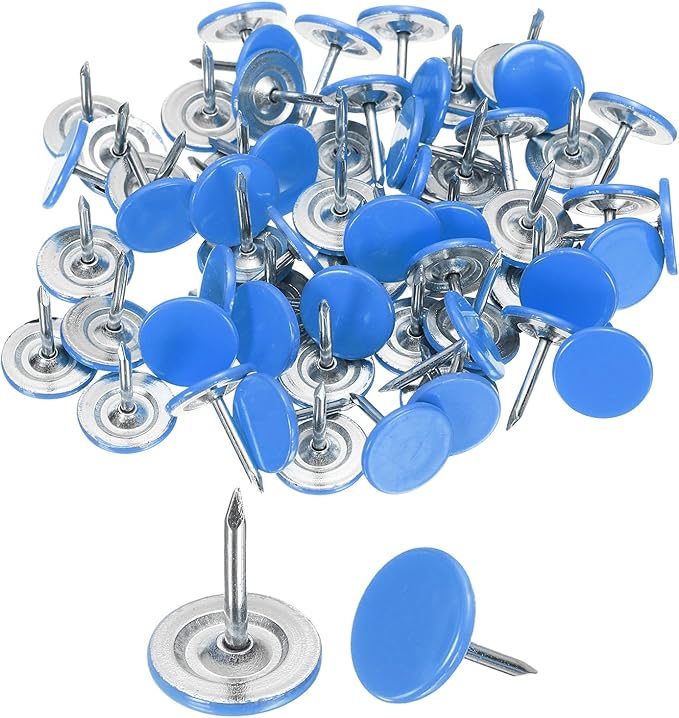 uxcell 150Pcs Upholstery Tacks, 11mmx13mm Flat Head Thumb Tack Decorative Furniture Nails Push Pins for Furniture Sofa Headboards, Blue