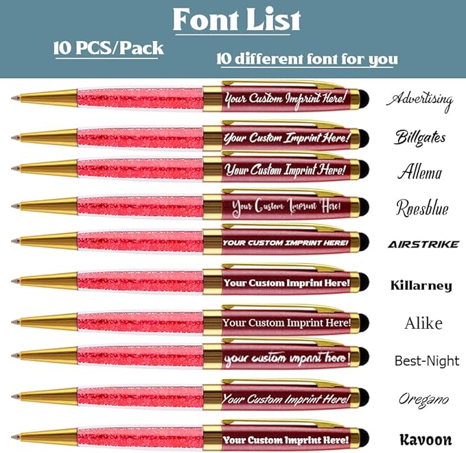 Ancolo Personalized Ballpoint Pens Beautiful Crystal-Custom Advertising Massage - Engraved Team Name, Phone Number, Slogan Perfect for Bank, Office, Hotel Lobbies - 10 Pens/Box