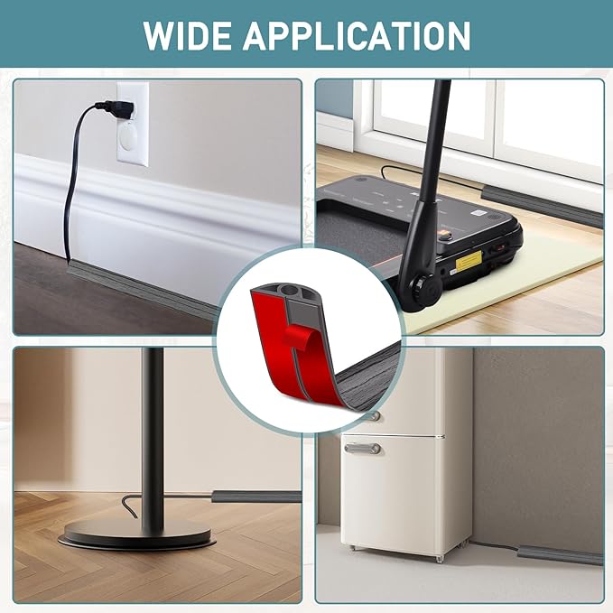 Floor Cord Cover Self Adhesive Cord Hider Floor Extension Cord Covers for Floor Power Cord Protector Cable Management Prevent Cable Trips Cable Cavity 0.32" W x 0.32" H (Deep Grey Wood, 20Ft)